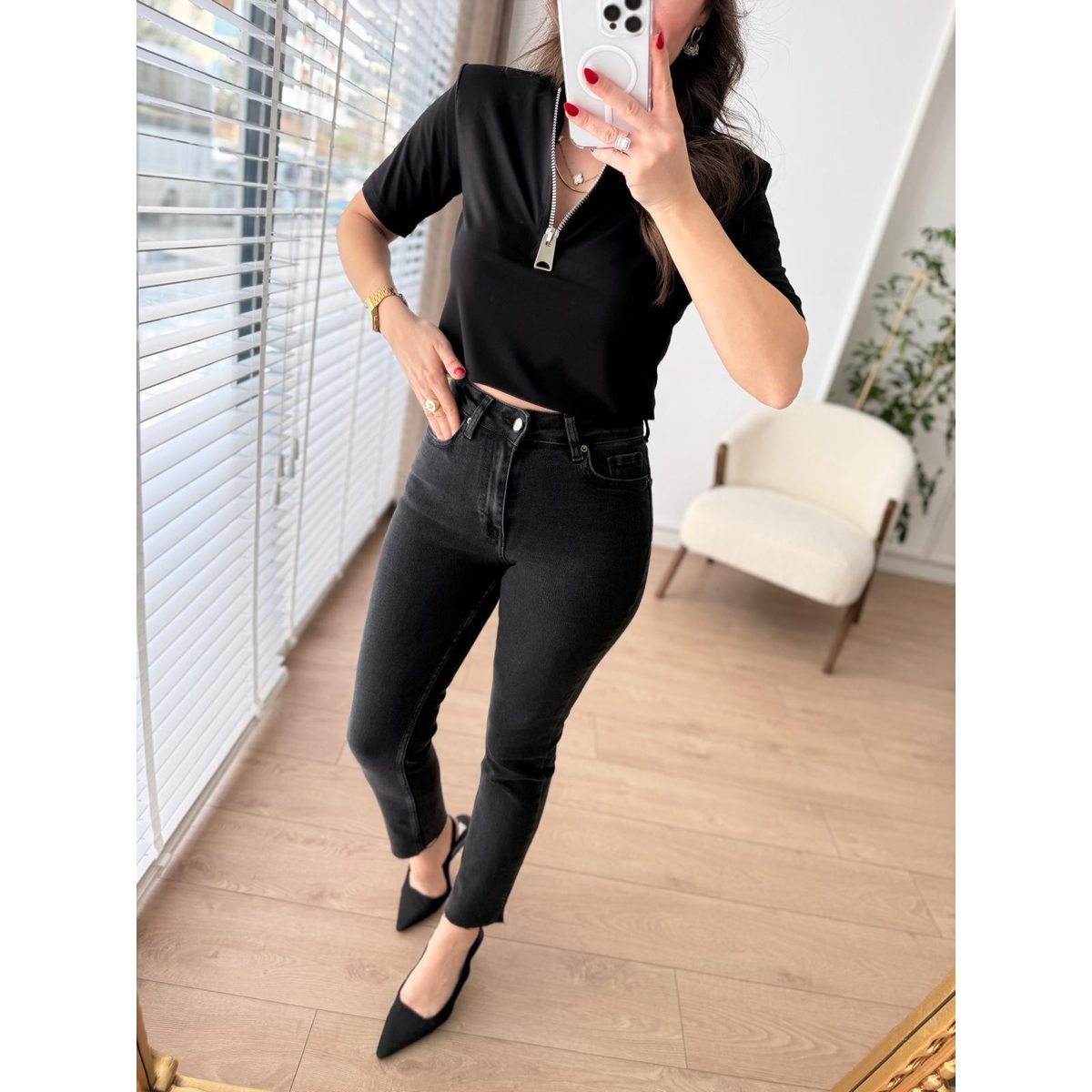 بنطلون Mom جينز اسود غامق 76423 4