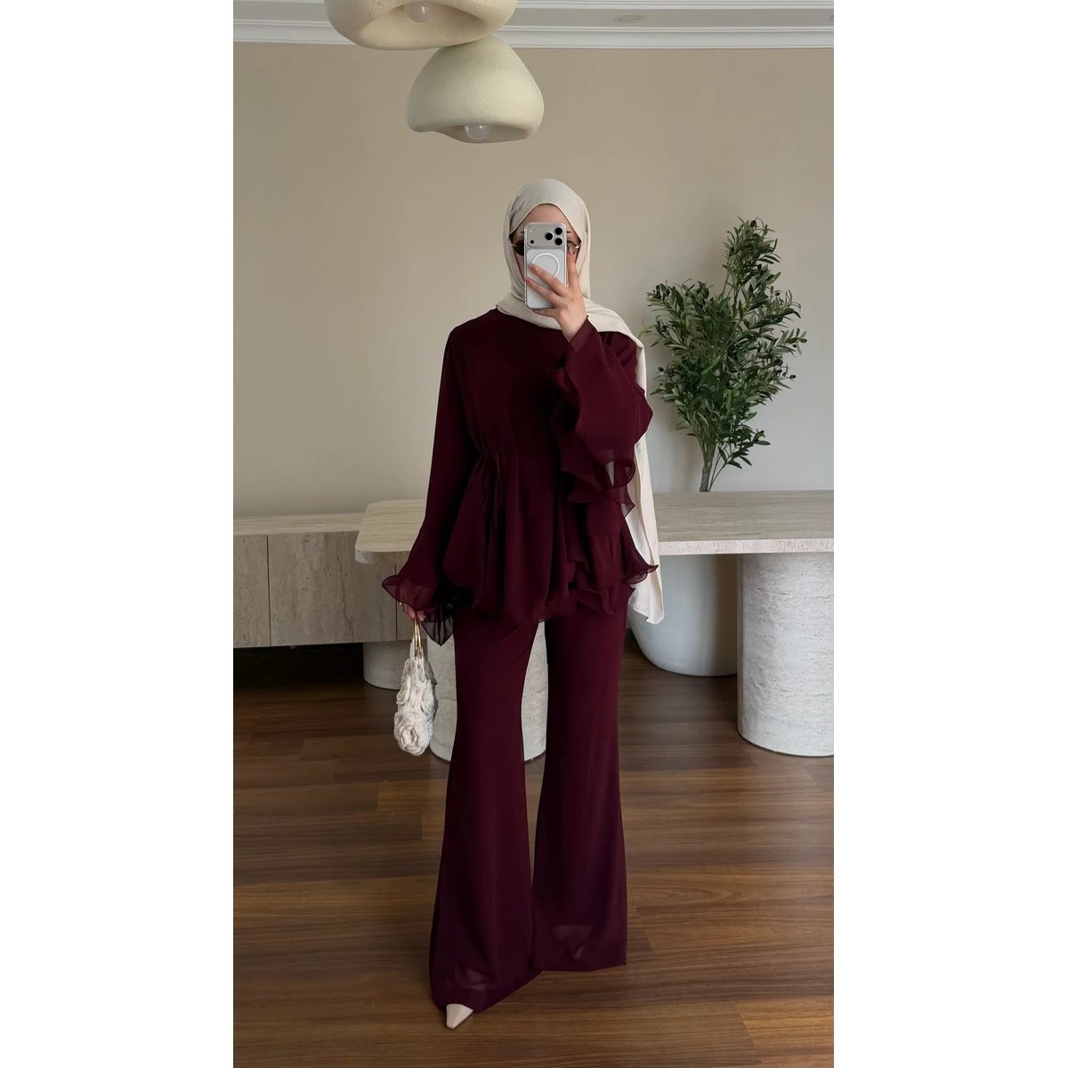 Zeena chiffon set برغندي 3