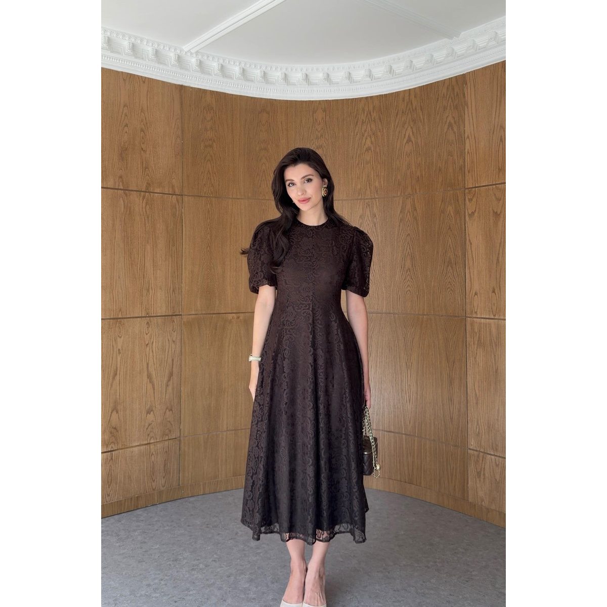 Balon Sleeve Dantel Dress