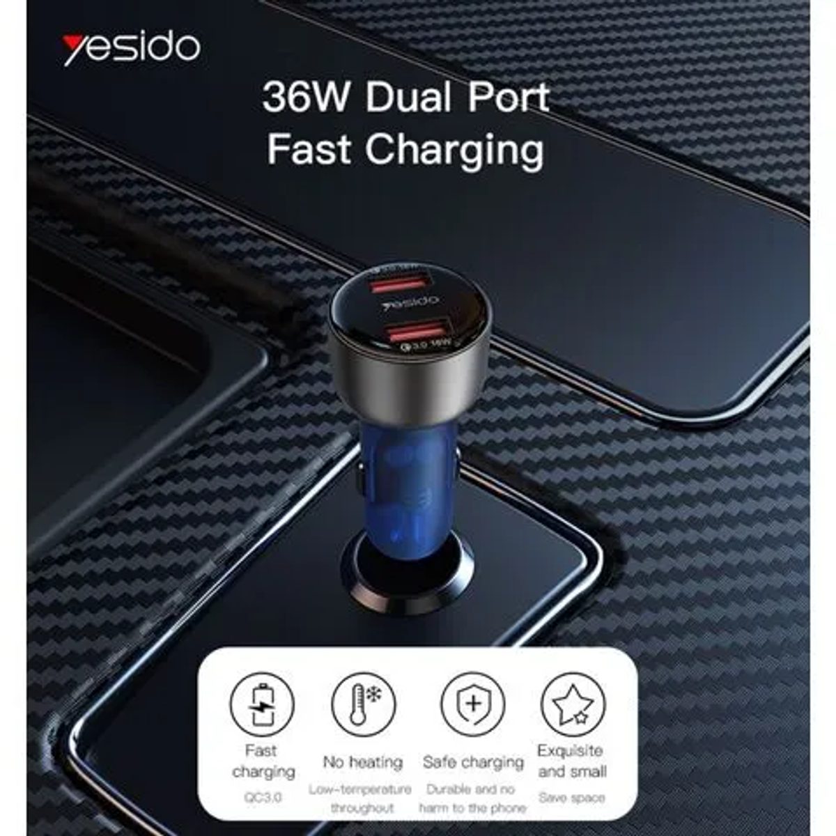 YESIDO Y51 36W Dual-channel Fast Charging-36W شاحن سيارة ثنائي القناة 4