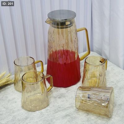 طقم 5 قطع ابريق 2 لتر زجاج حراري عسلي مع اربع كاسات
