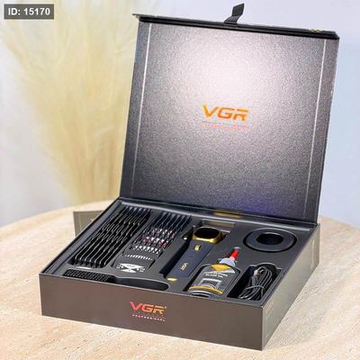 صندوق حلاقة 16قطعة ماكنة حلاقة V-855C-GOLD رقمية + 11 درجة + زيت حلاقة وفرشاة =WW