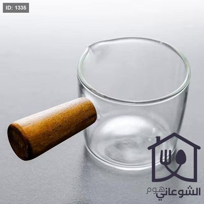 كوب صغير زجاج مع يد خشبية // كوب توزيع زجاجي متعدد الوظائف مع مقبض للصلصات والكريمة والحليب والقهوة والتوابل والمقبلات و