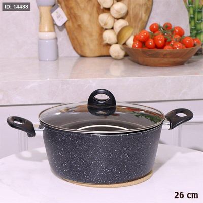 طنجرة جرانيت 26سم اسود غطا زجاج A2/10 =رم8