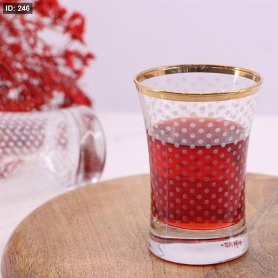 طقم كاسة شراب زجاج 6 كاسات قصير منقط ابيض حيف ذهبي PB-420013 تركي +