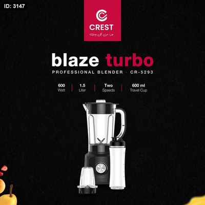 خلاط كهربائي سرعتين - شاف 1.5 لتر، مطحنة ، مع مطرة ماء سعة 600ملم ، قوة 600 واط Crest Turbo
