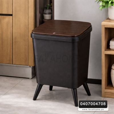 سطل / سلة مهملات لون اسود برجل حجم 12 لتر مستطيل مقاس 29×24×46 سم