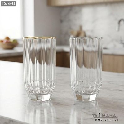طقم كاسات زجاج شفاف طويل محزز