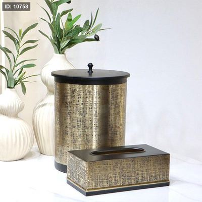 طقم سطل +بكيت محارم مدور اسود موشح هندي ذهبي DI-26225-5 %ه8