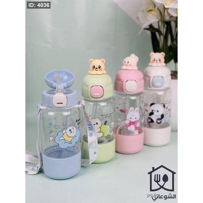 مطرة ماء بلاستيك مع غطاء كبسة وعلاقة راس اشكال اطفال