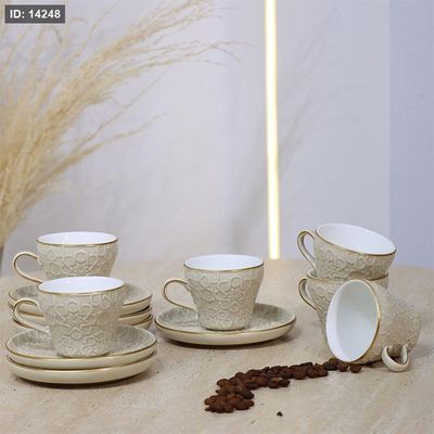 طقم فناجين قهوة 6/6 بورسلان بيج مزخرف اسلامي ST116B-KHAKI ++و