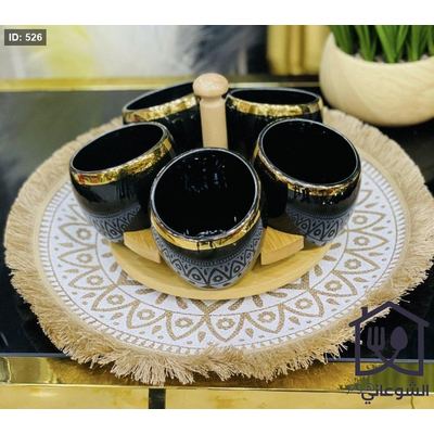 مضيفة بورسلان 5 خانات قاعدة خشب حز ذهبي