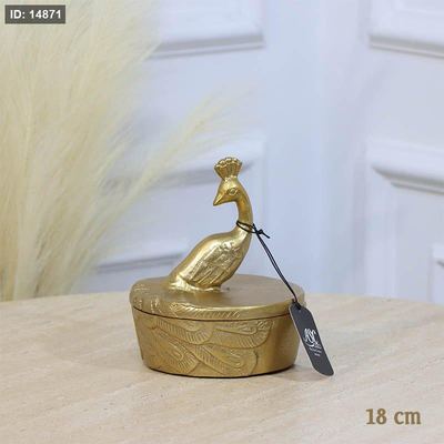 مضيفة مدور 18سم ذهبي GD-25453B غطا مسكة طاووس نحاس هندي %ه11