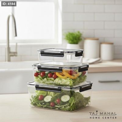 طقم علب أكريليك شفاف بغطاء محكم 3 قطع