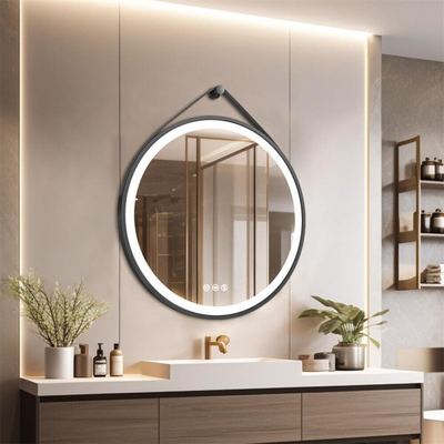 مراه مضيئة مدور 60 سم اطار اكريليك ذهبي / اسود مع علاقة مع 3 ازرار تحكم