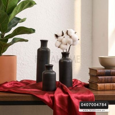 طقم فازات 3 قطع اسود مزهريات جرة 13 - 19 - 25 سم