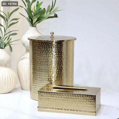 طقم سطل +بكيت محارم مدور مخرم هندي ذهبي DI-26225-11 %ه8