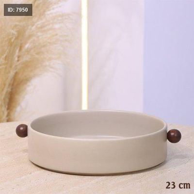 مضيفة بورسلان بيج ماط 23CM بيدين خشب بني غامق YM25051591++ع1