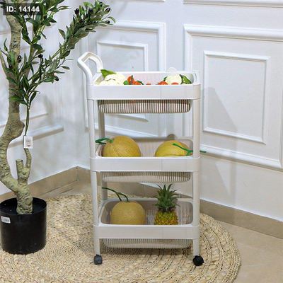 سلة خضار مستطيل محزز 3 طبقة بلاستك ابيض عجلات EL178/12 =ت.ش2