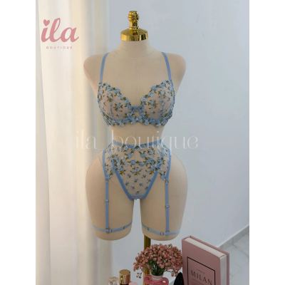 لانجري ازرق قلوب 5 قطع مع حزام على الخصر