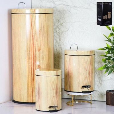 طقم سلات قمامة ستيل  لون خشبي 3+5+30 لتر i5064-N/i5063-D