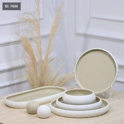 طقم صحون بورسلان /27 ابيض محزز وجه زيتي JEC8219-M1++