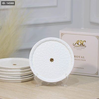 طقم/6 صحون فواكة بورسلان ابيض YP08-6/S-WHITE مزخرف نجمة ++ZW1