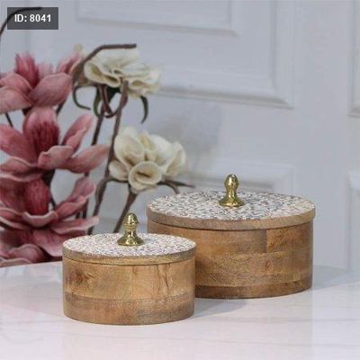 طقم مضايف 2/ خشب مدور 20+15سم 89717LS غطا محفر مزخرف ابيض هندي %ס15