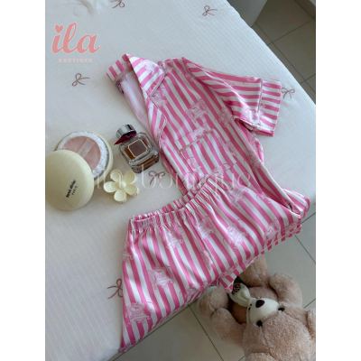 بيجاما PINK زهري وابيض مقلم نص كم و شورت