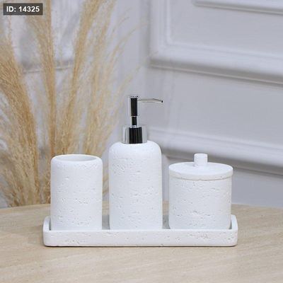 طقم /4 صينية مستطيل +مصبنة+ كاسة + علبة بغطا جبص ابيض EL177/10 =ت.ش3