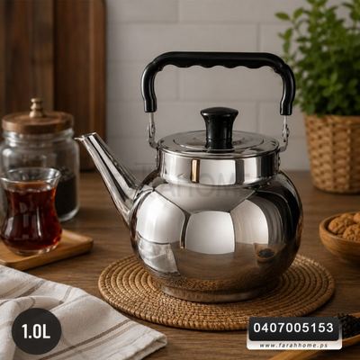 ابريق شاي L 1 لتر عنق عالي ستانلس مقبض اسود عظم