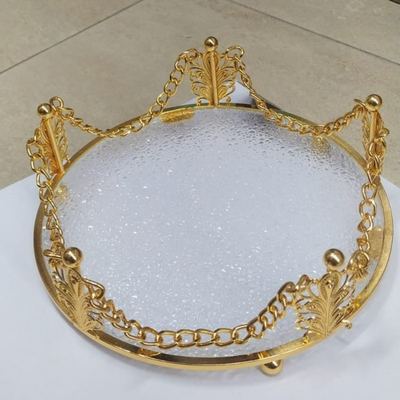 صينية تفضيل ذهبي بيوتر مع زجاج سترص  ثقيل قطر  22 سم