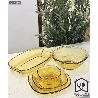 طقم صحون زجاج شفاف عسلي 20 قطعة