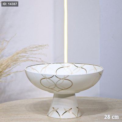 جاط فواكة مدور 28سم برجل بورسلان بيج مخطط بني 5152-1G-1954-11 ++ع.ج