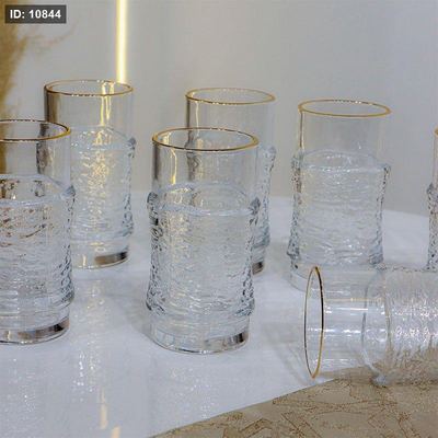 طقم كاسة ماء/12زجاج سادة خصرعريض مثلج حيف ذهبي G2++ KX2255-A