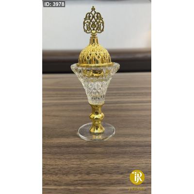 مباخر كرستال عنق معدن ذهبي ( 16*5 سم )