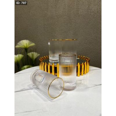 طقم 6 كاسات عصير زجاج شكل اسطواني محزز