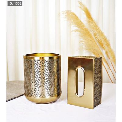 طقم سلة +بكيت محارم تنك برونزي مخرم مثلثات8229103 =H3