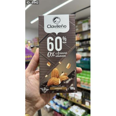 لوح شوكولاته دارك اسباني 60٪كاكاو مع اللوز وخالي من السكر والجلوتين وزنه 100 غرام 🍫