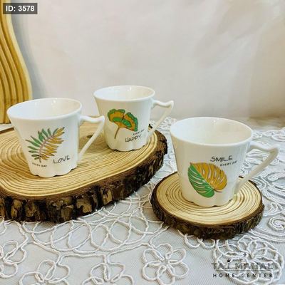 طقم ٦ فناجين قهوة بورسلان أبيض برسائل إيجابية