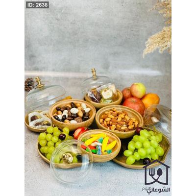 صينية ضيافة هندي مقطعة معدن مع خشب وأغطية