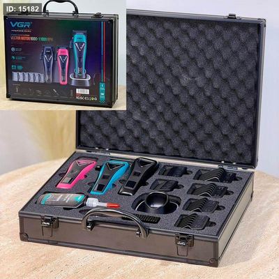 صندوق حلاقة 13 قطعة ماكنة حلاقة V-035C رقمية + 6 درجات + فرشاة+زيت و2كفر =WW