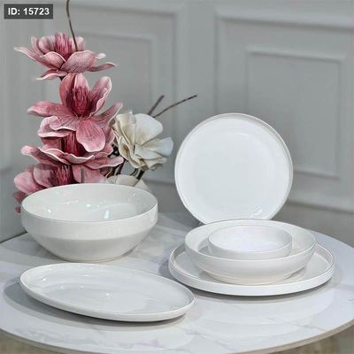 طقم صحون سفرة /26 بورسلان ابيض مدور سادة حيف ذهبي عالي IWZ030 ++ع7