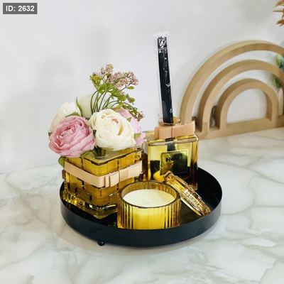 بكج ديكور (صينية، عطر عيدان ،كاسة شمع ،مزهرية ورد ، ضمة ورد )