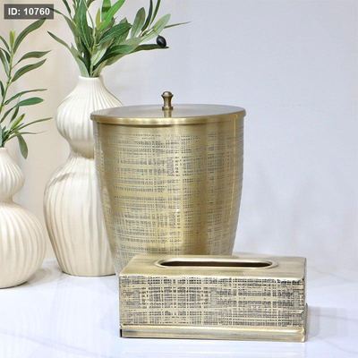 طقم سطل +بكيت محارم بيضاوي ذهبي موشح اسود هندي ذهبي DI-26225-7 %ه8