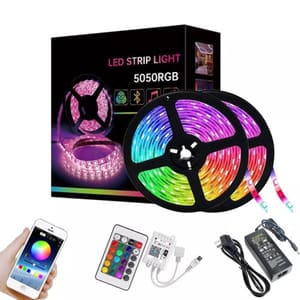 شريط إضاءة LED 5 متر 5050 متغير الألوان مع جهاز تحكم عن بعد ومحول طاقة 12 فولت