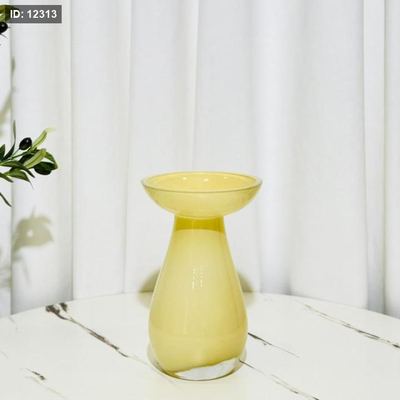 فازة 23سم زجاج اصفر بوز صحن K197/7 =ك4