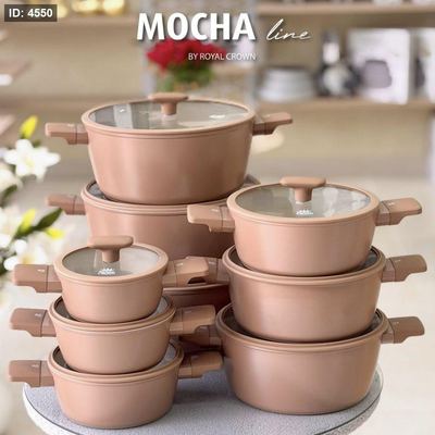 طقم طناجر بطلاء سيراميك من اصدار موكا لاين من رويال كراون