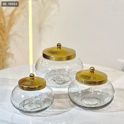 طقم مضيفة /3 زجاج مدور 10+9+8سم غطاضغط نحاس هندي 88289L/M/S %ه6