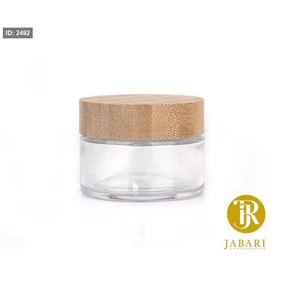علب زجاج غطاء خشب ( 4*6.5 سم )